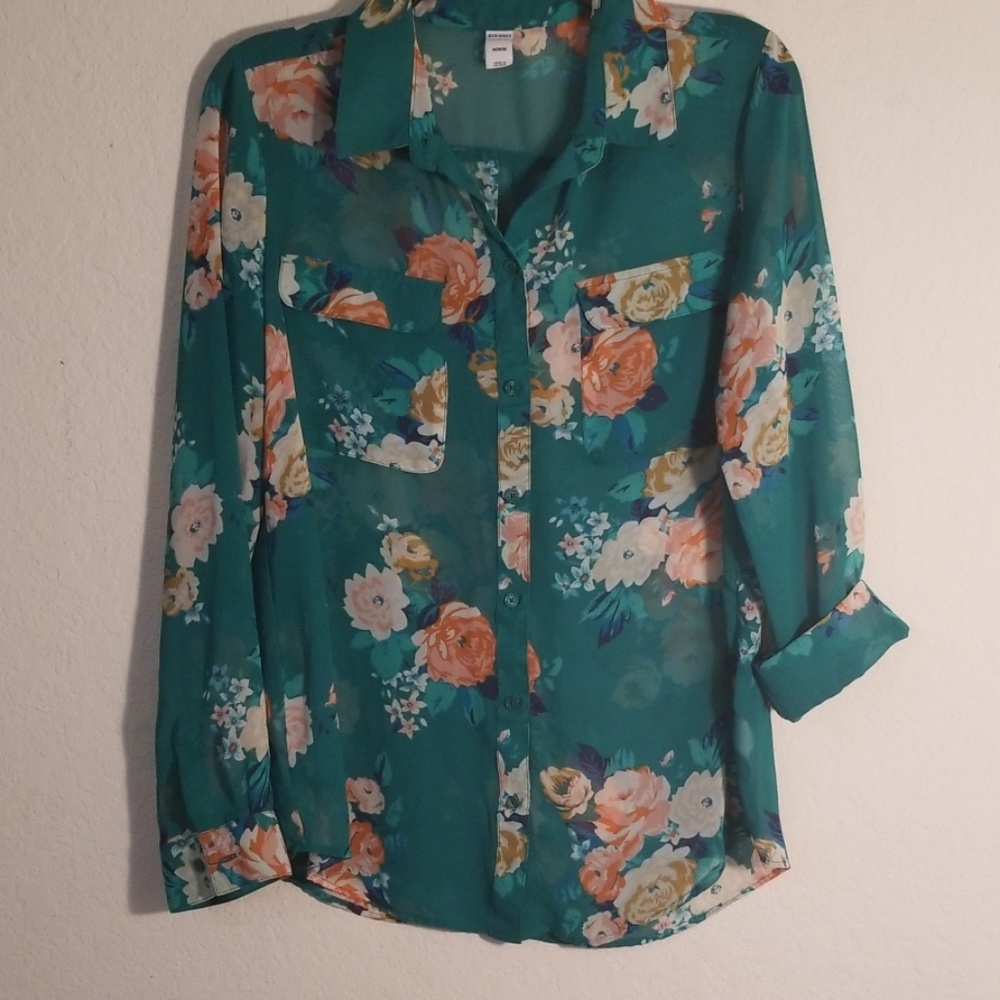 Old Navy Green Flowered Button Up